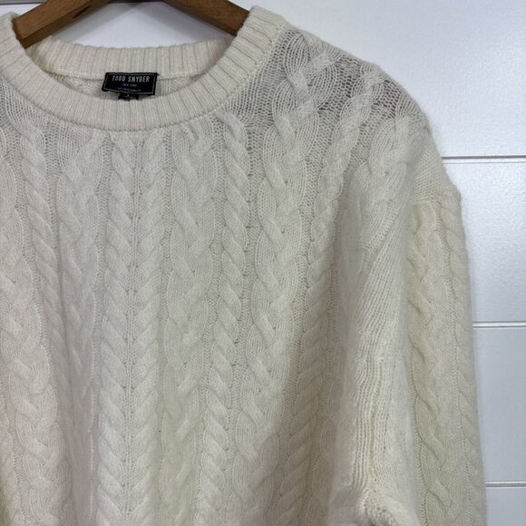 Todd Snyder 100% Lambswool Cable Crewneck Pullover Sweater Ivory sz L - Picture 3 of 9
